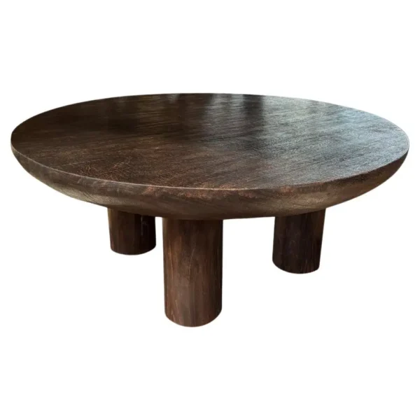 Suar Wood Round Table, Espresso Finish, Modern Organic