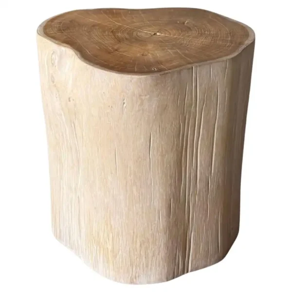 Tree Trunk Side Table Solid Teak Wood Bleached Finish Modern Organic