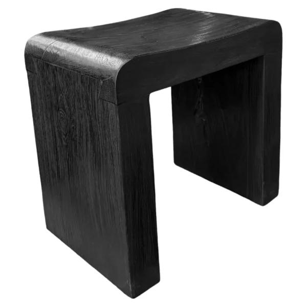 Hand-Crafted Sculptural Teak Wood Stool in Organic Modern Style