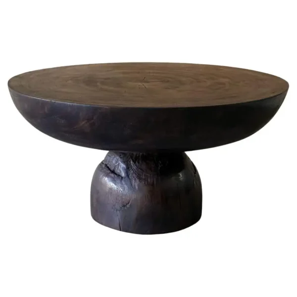 Sculptural Round Table Mango Wood, Espresso Finish, Modern Organic