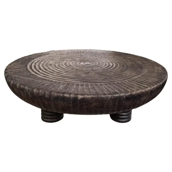 Large Suar Wood Table Espresso Finish, Hand-Carved Detailing, Modern Organic