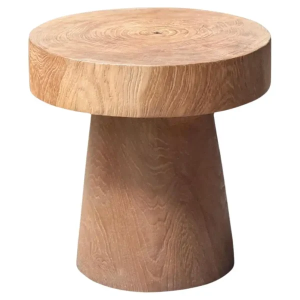 Round Side Table Crafted from Teak Wood, Modern Organic