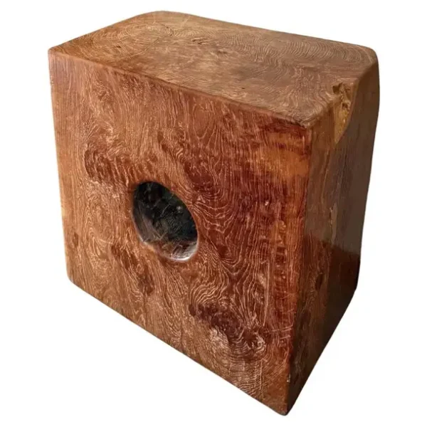 Teak Wood Lesung Rice Mortar Pedestal, Modern Organic