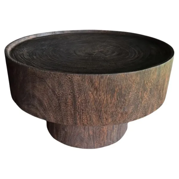 Sculptural Round Table: Solid Mango Wood, Espresso Finish, Modern Organic