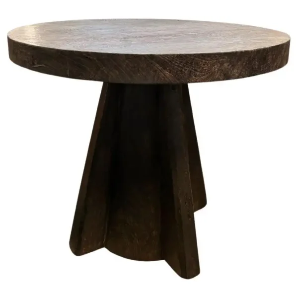Sculptural Suar Wood Round Table, Espresso Finish