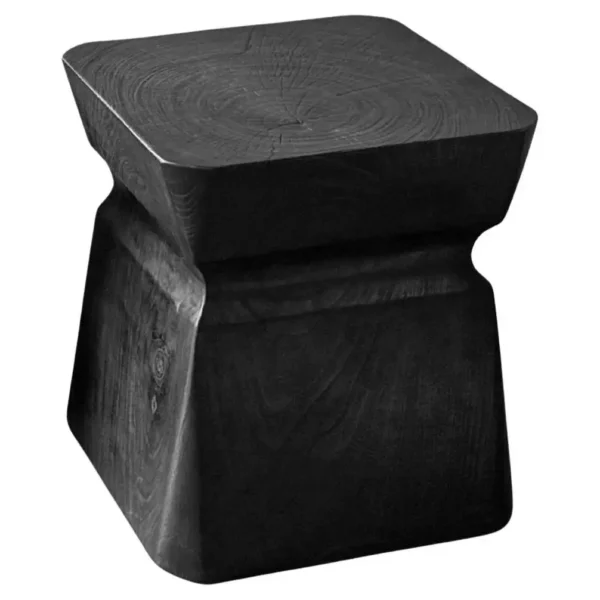 Sculptural Teak Wood Side Table, Burnt Finish, Modern Organic