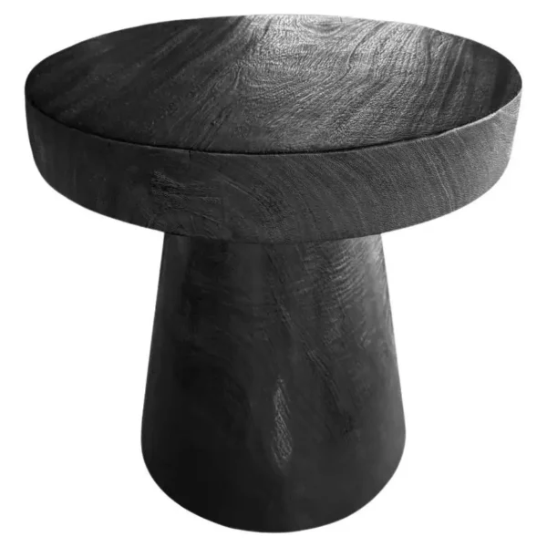 Sculptural Round Table Crafted from Solid Suar Wood, Burnt Finish
