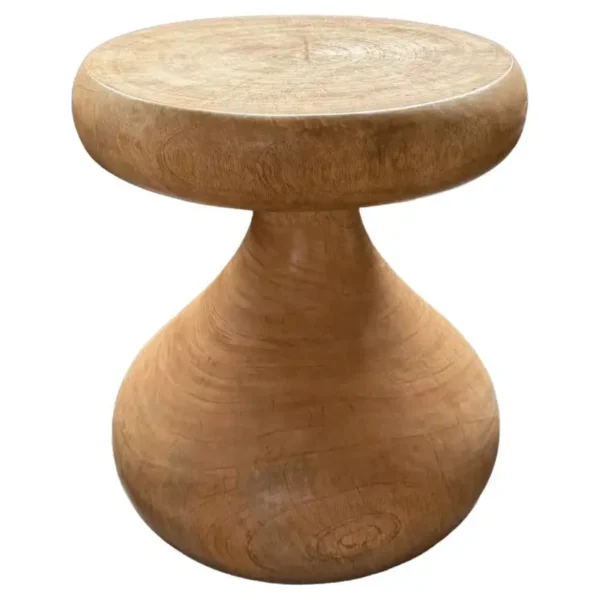 Sculptural Round Table Crafted from Solid Mango Wood, Natural Finish