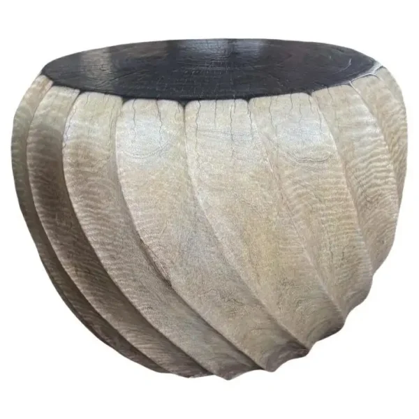 Sculptural Round Table Crafted from Solid Mango Wood, Carved Detailing