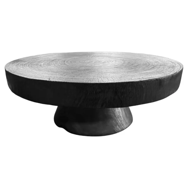 Sculptural Mango Wood Table Crafted from Solid Suar Wood, Burnt Finish