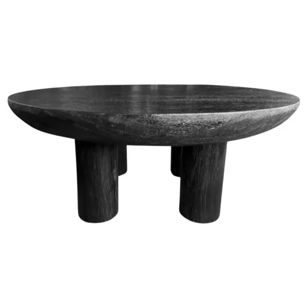 Sculptural Round Table: Solid Mango Wood, Burnt Finish, Modern Organic